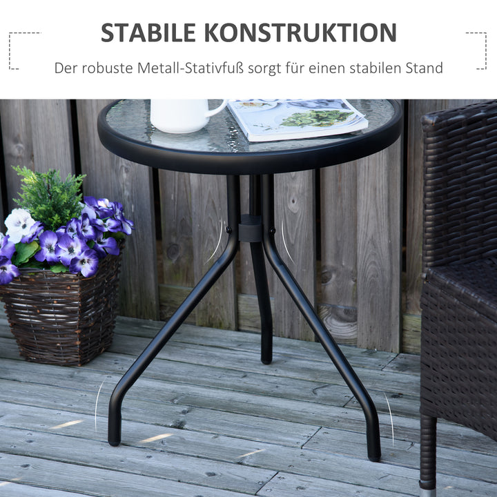 Sidebord til haven, vejrbestandigt havebord med glasbordplade, balkonbord af metal Ø50x55H cm