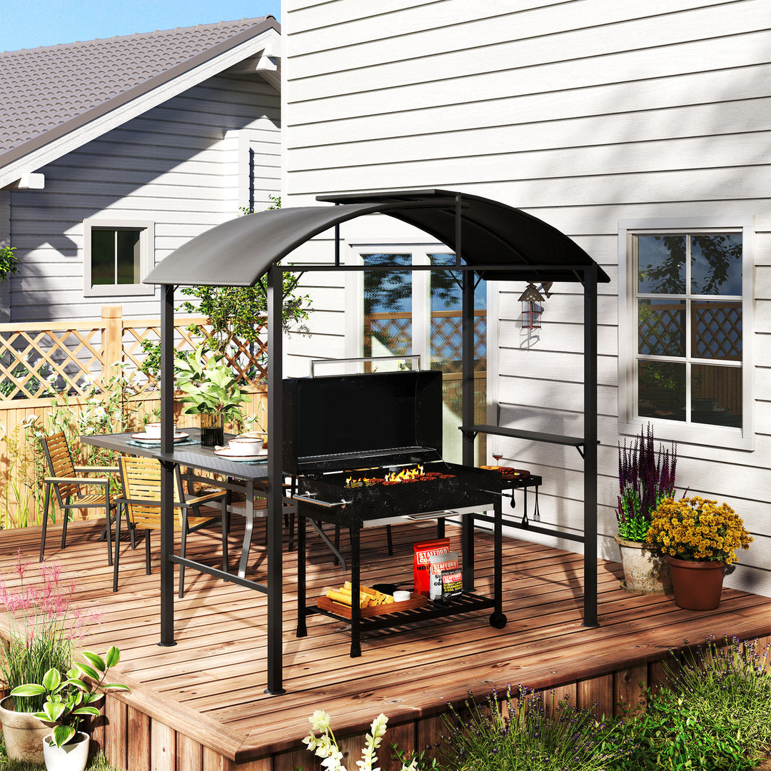 Bbq-pavillon, 2 sidehylder, kroge, stålramme, 1,1 x 2,3 m, mørkegrå