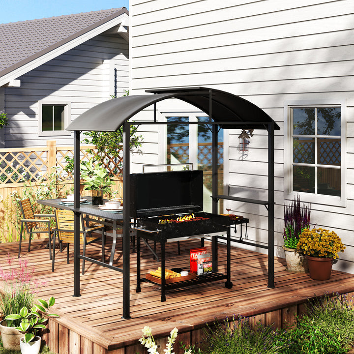 Bbq-pavillon, 2 sidehylder, kroge, stålramme, 1,1 x 2,3 m, mørkegrå