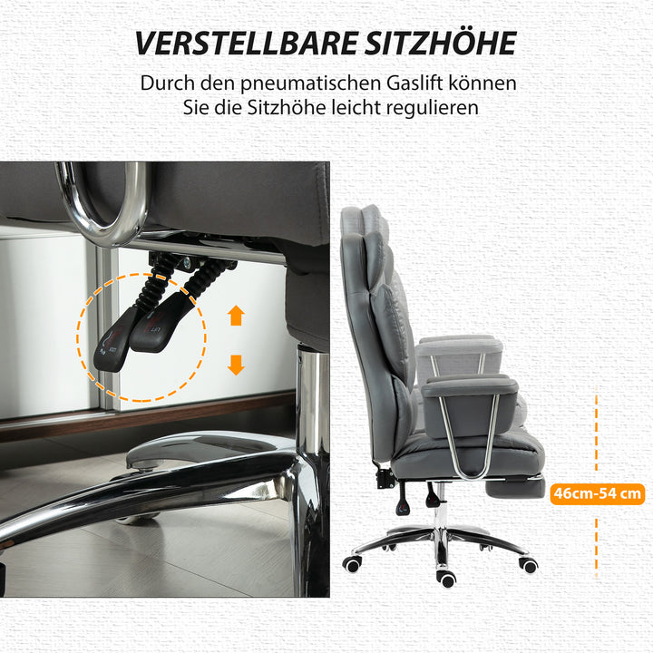 Ergonomisk kontorstol, polstret, med fodstøtte, justerbar ryglæn, 360° drejbar, mørkegrå