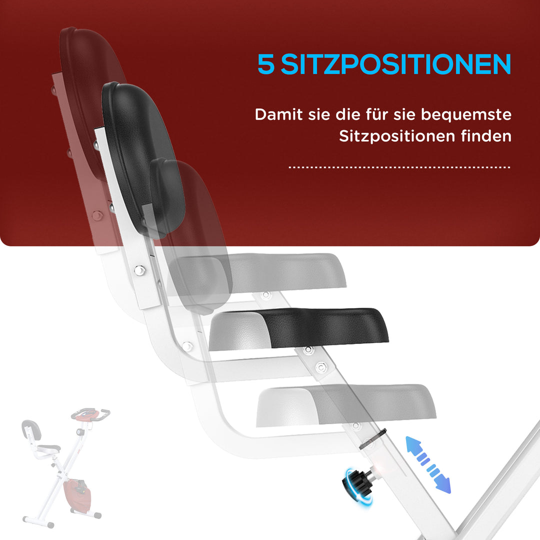Motionscykel med magnetisk modstand, 8 niveauer, højdejusterbar, lcd-display, rød + hvid