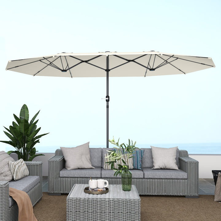 Dobbeltparasol 436 x 260 cm, uv-beskyttende stålparasol med håndsving, oval beige