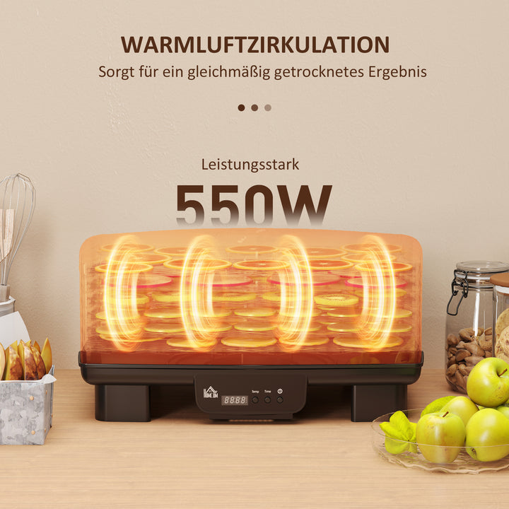 Dehydrator, 6 niveauer, varmluftcirkulation, 40-70°c, 43 x 29,5 x 28 cm, sort