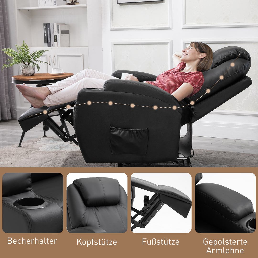 Massagestol elektrisk afslappende stool tv stool massagefunktion lænefunktion tv stool med 2 sidelommer og kopholder kunstlæder sort 82 x 97 x 110 cm