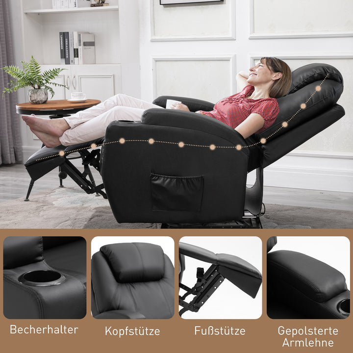 Massagestol elektrisk afslappende stool tv stool massagefunktion lænefunktion tv stool med 2 sidelommer og kopholder kunstlæder sort 82 x 97 x 110 cm