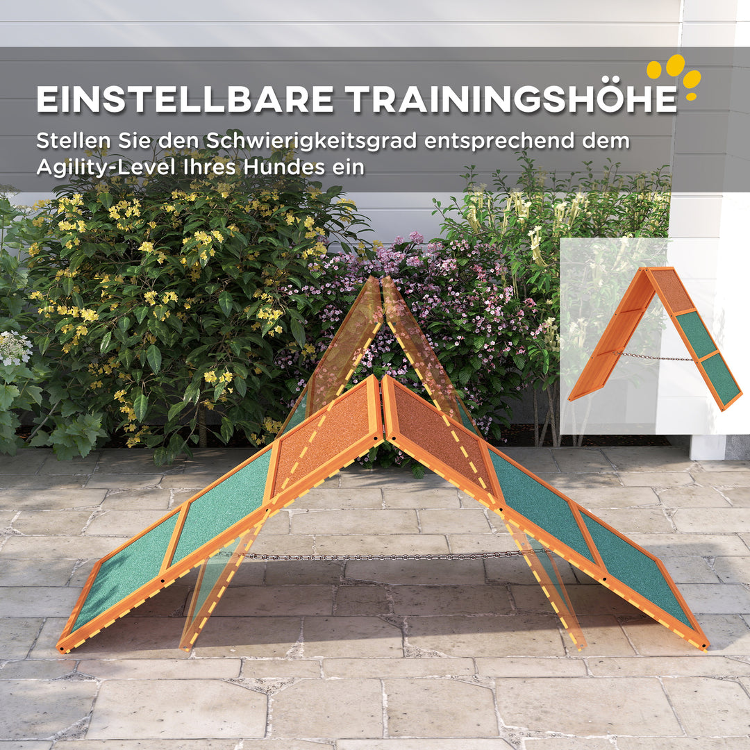Agility hunderampe, sammenklappelig, justerbar højde, skridsikker, grantræ, op til 40 kg, 173 x 59 x 66 cm, orange/grøn