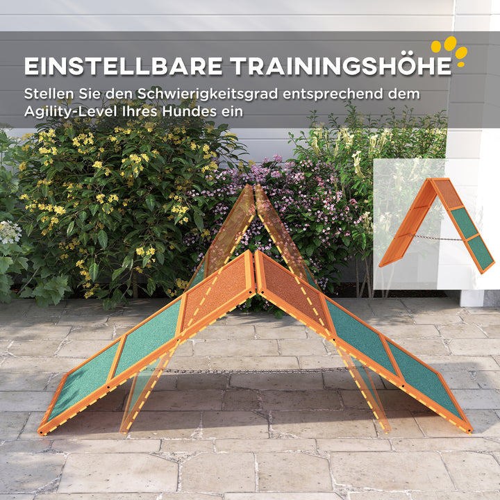Agility hunderampe, sammenklappelig, justerbar højde, skridsikker, grantræ, op til 40 kg, 173 x 59 x 66 cm, orange/grøn