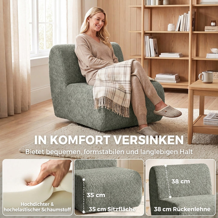 Drejelig loungestol med chenille-look, bredt sæde