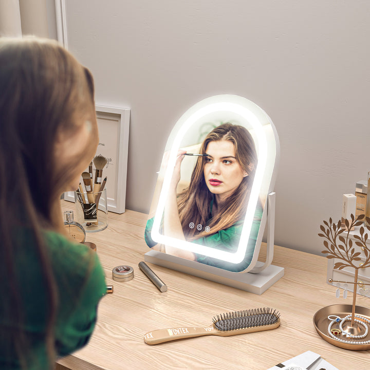 Kosmetikspejl med led-belysning, 3 lystemperaturer, drejelig, touch-betjening, hvid