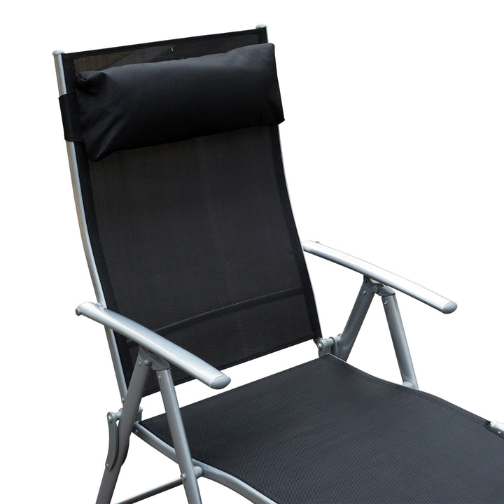 Foldbar solseng med hynde, liggestol med 7-vejs justerbar ryglæn, haveliggestol, afslapningsliggestol, havestol, lasteevne op til 165 kg, til haveferie, udendørs, sort