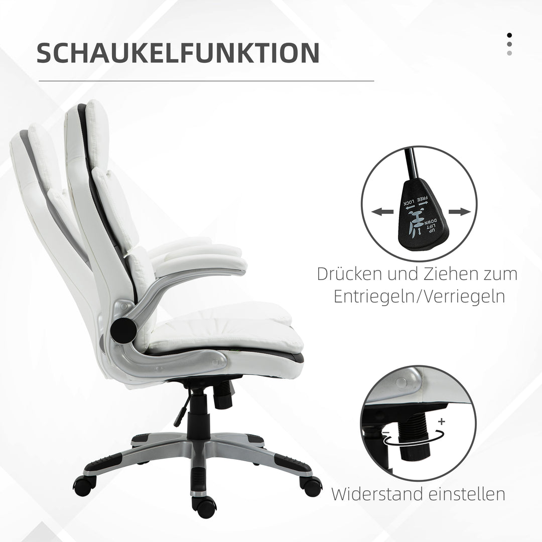 Ergonomisk kontorstol med foldbare armlæn, højdejusterbar kontorstol med vippefunktion, tykt polstret stol med justerbare polstrede armlæn 69 x 67 x 113-121 cm