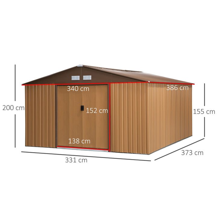 Stålredskabsskur 20m³ redskabsskur havehus cykelskur haveskur brun 340 x 386 x 200 cm