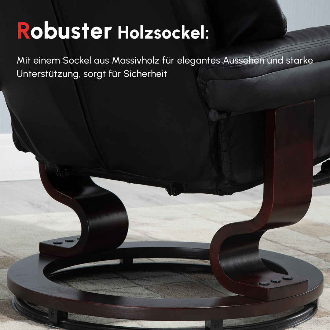 Lænestol med fodskammel, lænefunktion, drejelig, op til 160 kg, kunstlæder, metalstel, sort, 80 x 79 x 100 cm