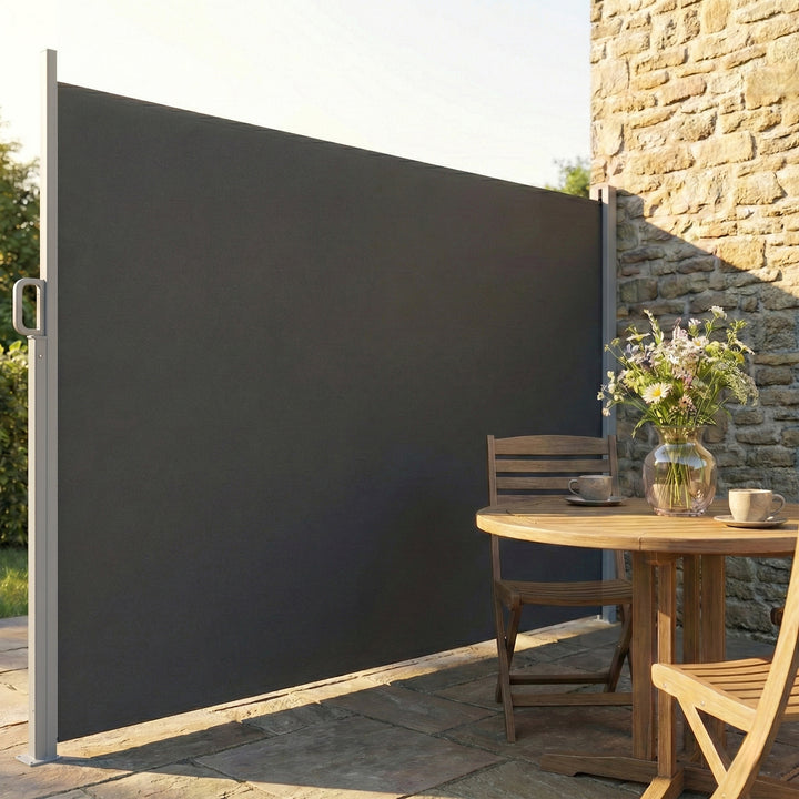Udtrækkelig sidemarkise, privatlivsskærm til udendørs områder, vandafvisende, UV 50+, 420 x 185 cm, mørkegrå