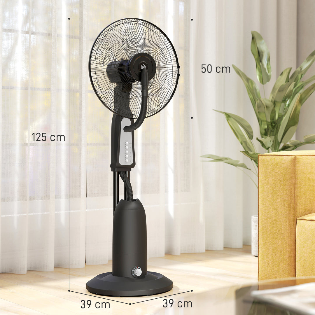 Ventilator med dugfunktion, 3-liters tank, 75 grader roterbar, 3 hastigheder, mobil, 125 cm, sort