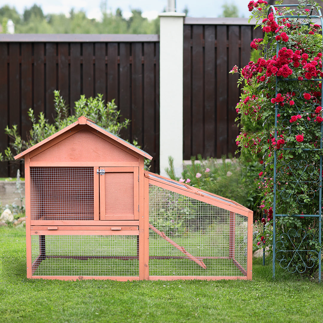 Kaninbur i træ i to niveauer med rampe, 144x64,5x100 cm, kaninbur med vandafvisende bitumentag, bur til små dyr, vintersikker til udendørs brug, med flere indgange, aftagelig skuffe