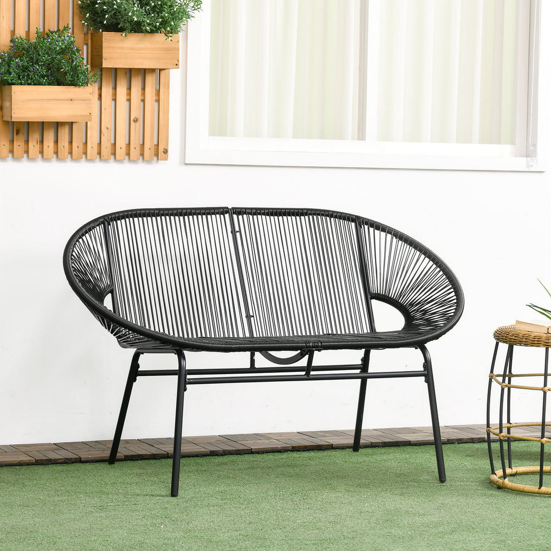 Rattan lænestol, boho stil afslapningslænestol, 132 cm x 72 cm x 83 cm, sort