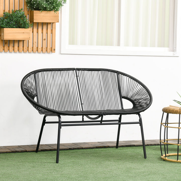 Rattan lænestol, boho stil afslapningslænestol, 132 cm x 72 cm x 83 cm, sort