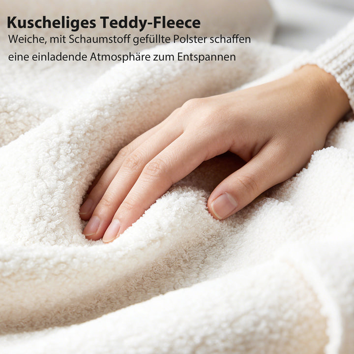 Seng 140x200 cm sengestel med justerbar, polstret hovedgærde i teddyfleece, nem montering, hvid