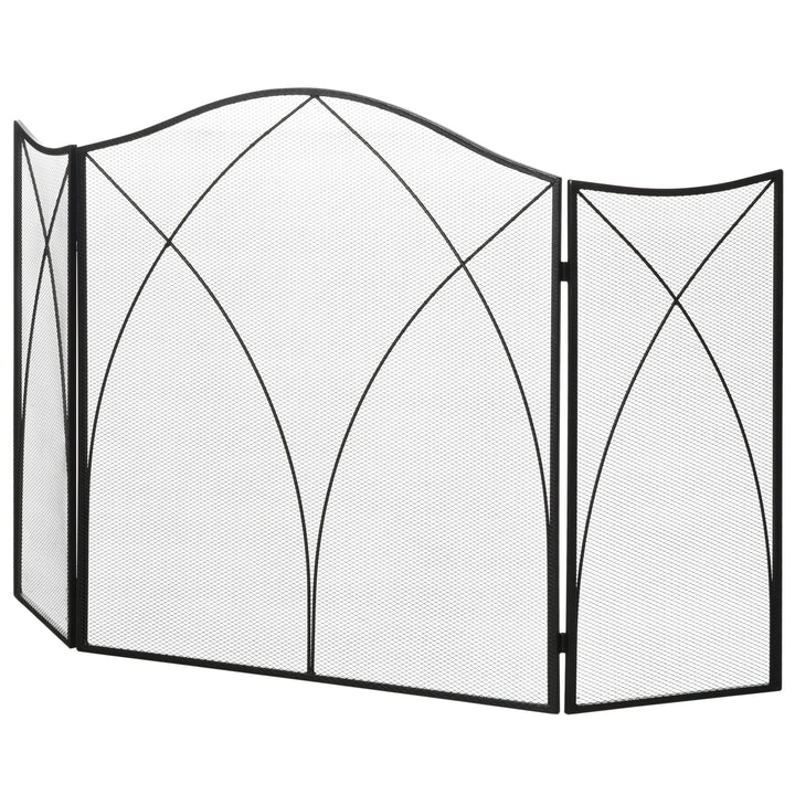Gnistskærm til pejse, tredobbelt, metalstruktur, belagt, 108 x 2 x 76 cm, sort