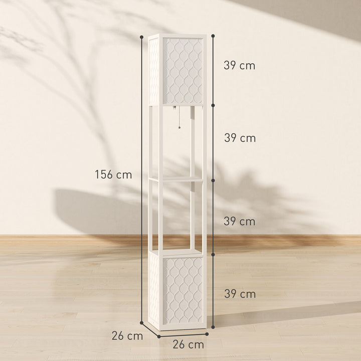 Gulvlampe i moderne design, 2 hylder, trækkædeafbryder, 26 cm x 26 cm x 156 cm, sort + hvid