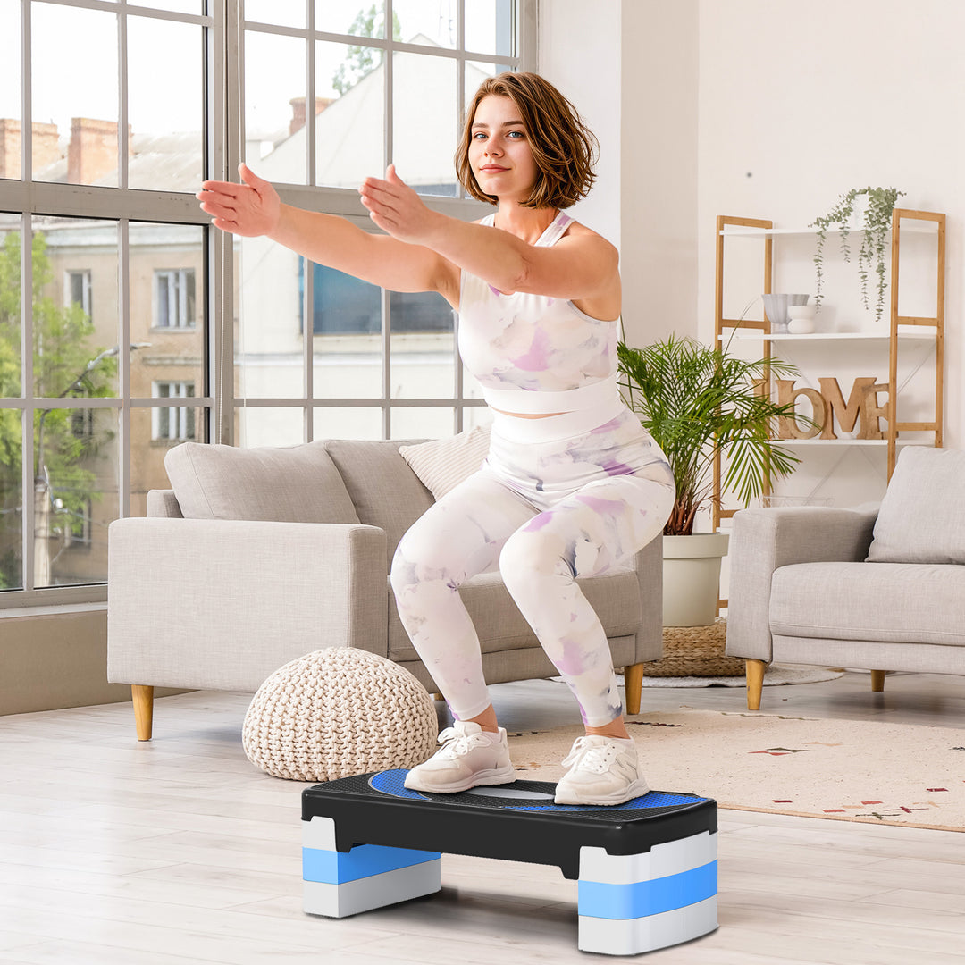 Aerobic stepper 3-trins højdejusterbar 80 x 31 x 20 cm sort+lyseblå+grå