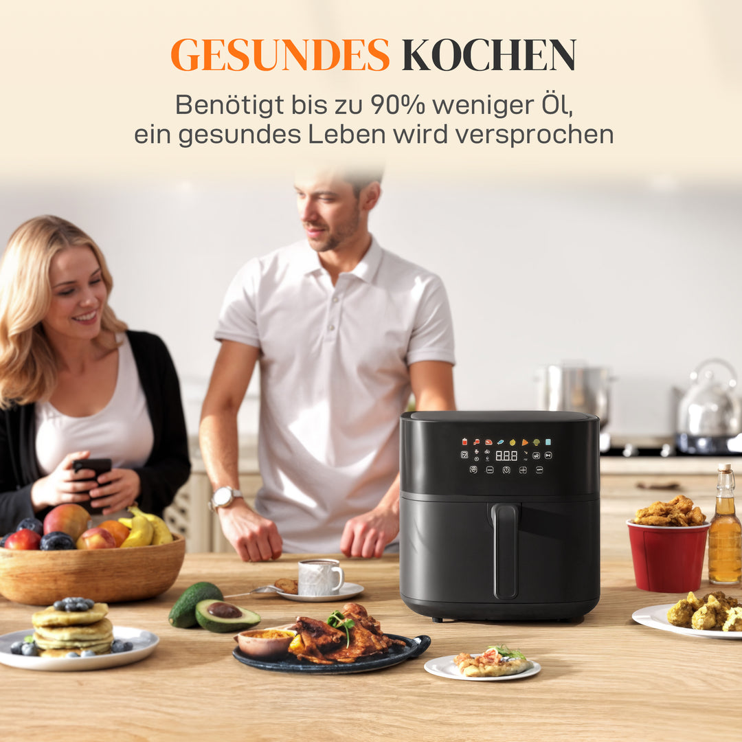 Varmluftfryer, airfryer, 8 programmer, 8 liter, led-skærm, sort