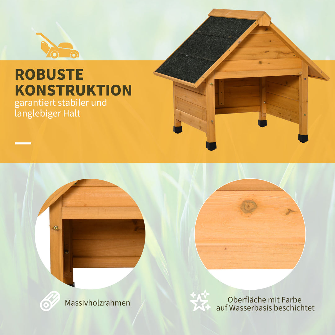Trægarage til robotplæneklippere, carport til plæneroboter, sol- og regnbeskyttelse, gul, 75 x 76 x 70 cm