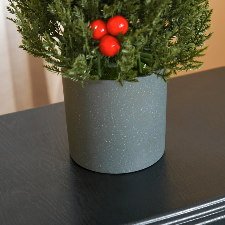Mini juletræ med røde bær og kogler, inklusive plantekasse 27 cm x 27 cm x 47 cm, flerfarvet