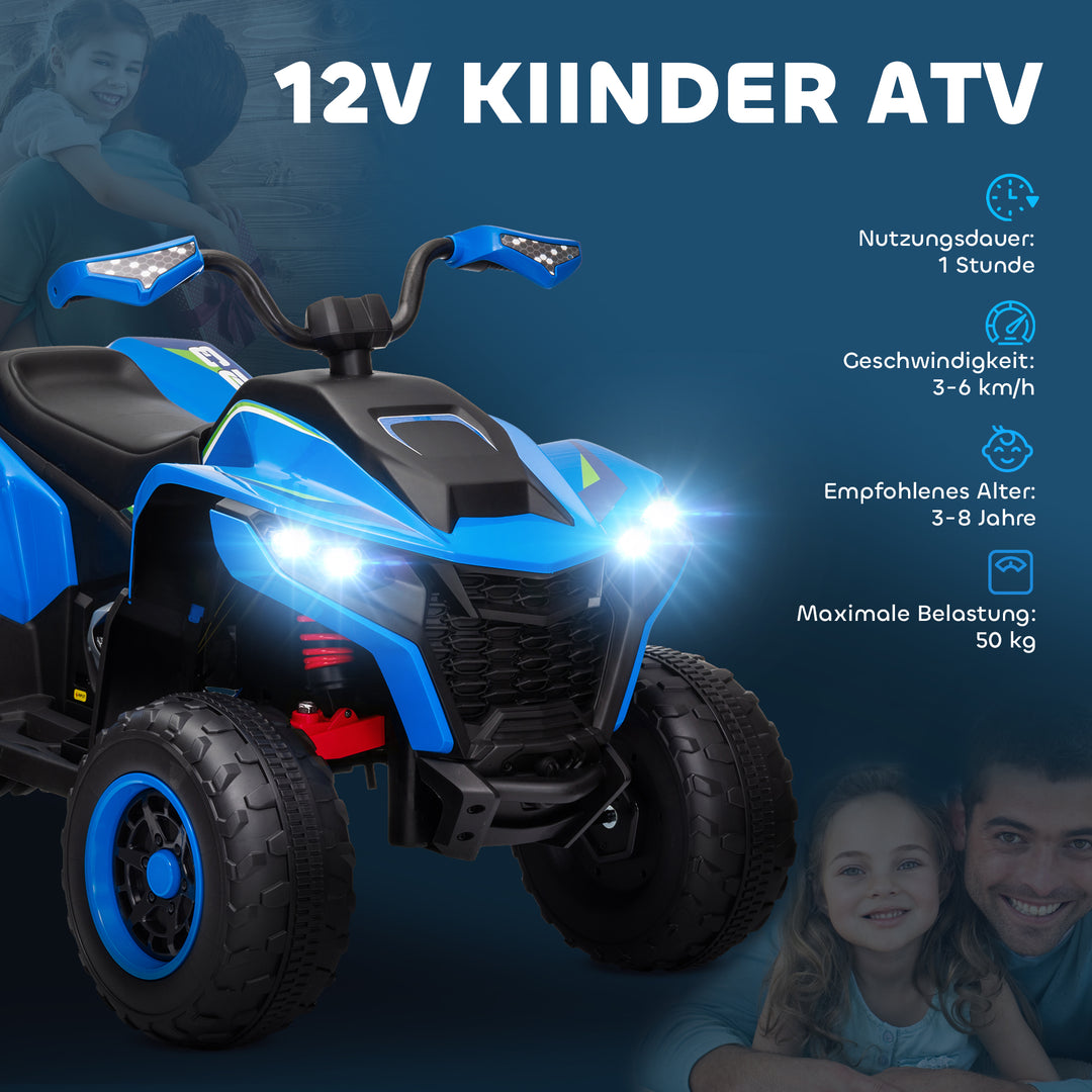 Elektrisk ATV til børn, 3-6 km/t, LED-forlygter, musik, USB, til alderen 3-8, blå