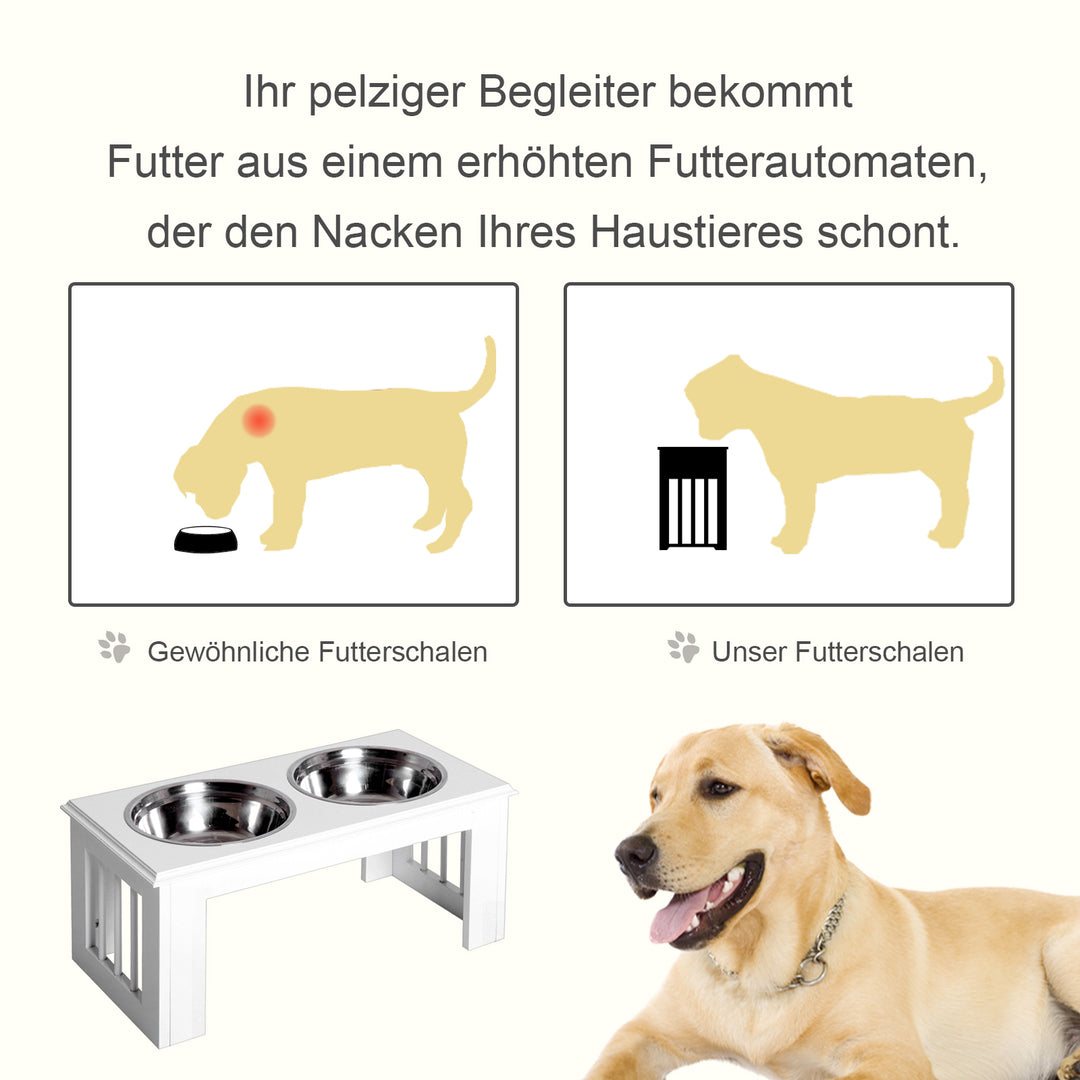Foderstation til hunde, skridsikker, 58,4 x 30,5 x 25,4 cm, hvid, 2 l pr. skål