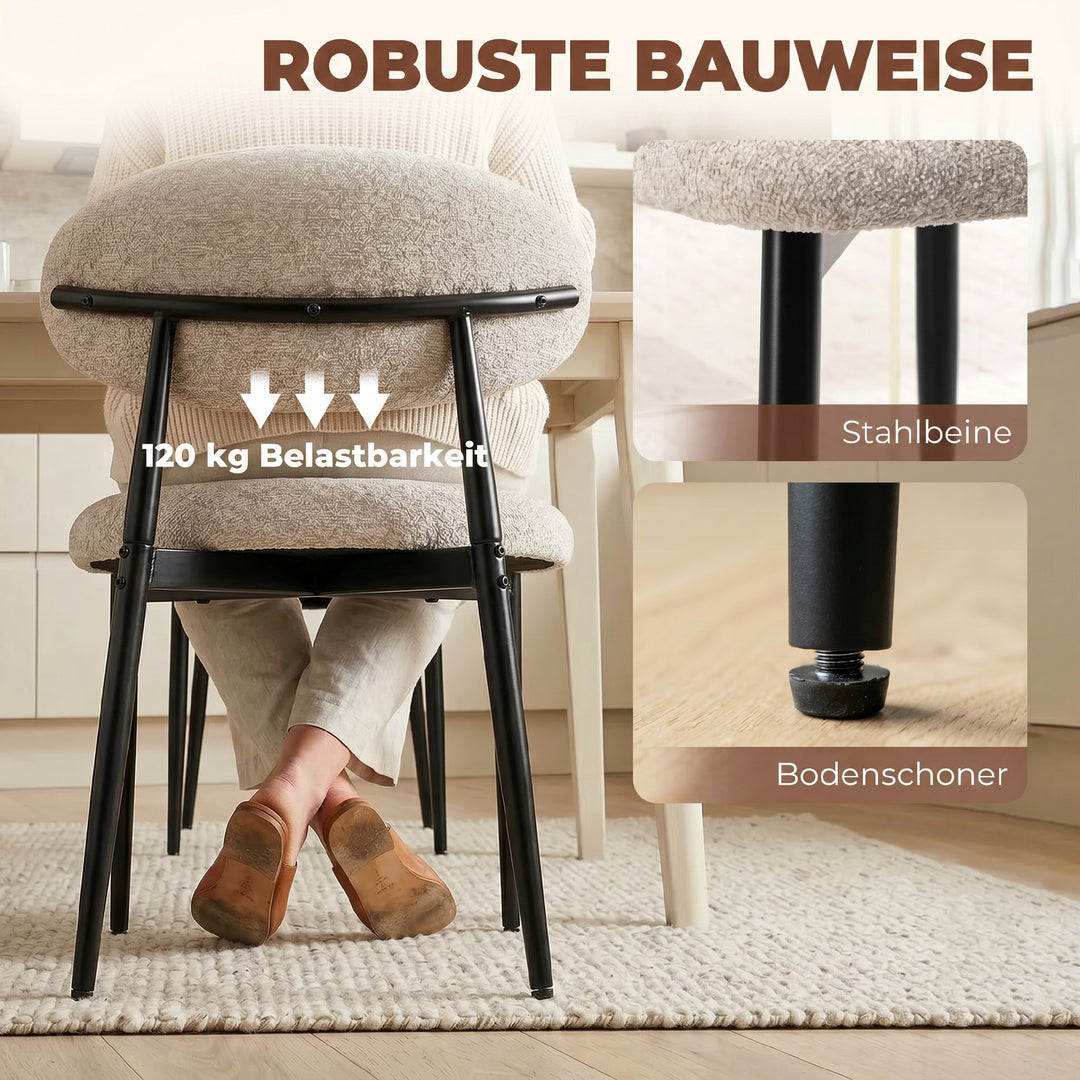 Polstrede spisestuestole, køkkenstole med stålben, beige