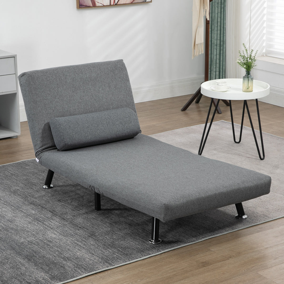 Stol med sengefunktion, foldbar afslapningsstol i linnedlook, justerbar ryglæn, 75 x 70 x 75 cm, mørkegrå