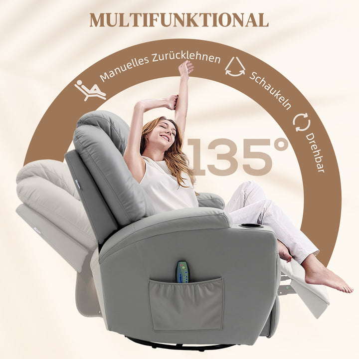 Massagestol med fodstøtte, 8 vibrationspunkter, 5 tilstande, inklusive fjernbetjening, lysegrå