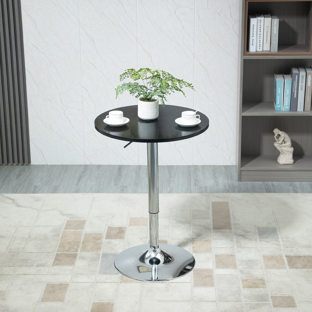 Moderne rundt barbord, spisebord med 360° drejelig base, højdejusterbart bistrobord, ståbord, køkkenbord, stål, sort, Ø61 x 70-90 cm