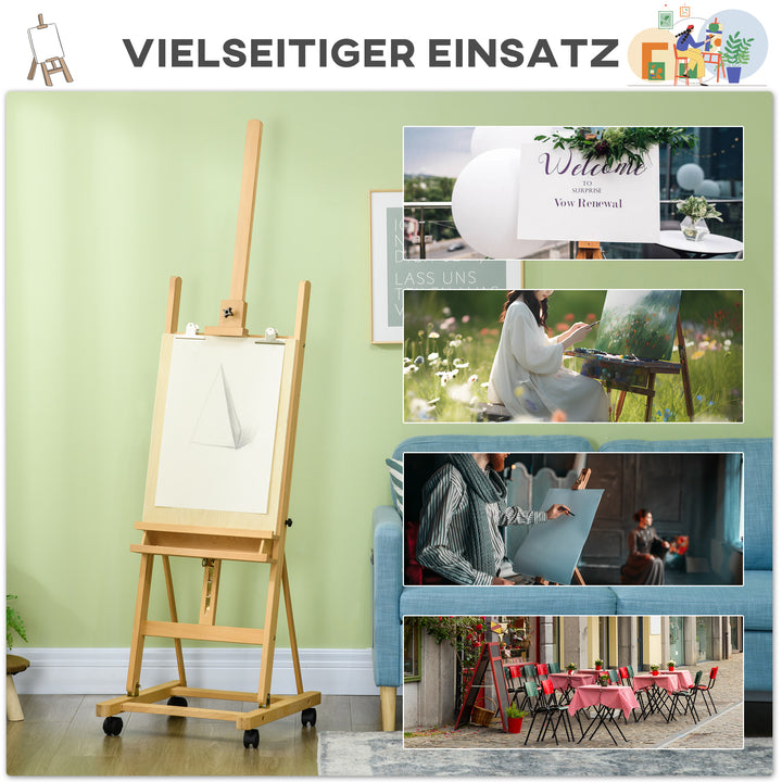 Staffeli, kunstnerstaffeli, højdejusterbart, 4 hjul, natur + sort