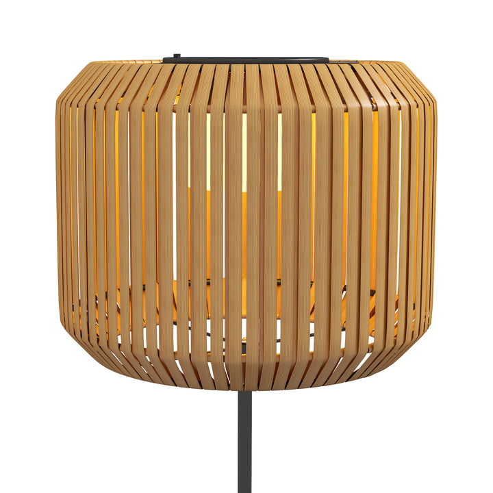 Rattan udendørslampe, solcelledrevet havelampe, automatisk tænding, LED, vejrbestandig, metalramme, Ø34 x 130 cm, sort/gul