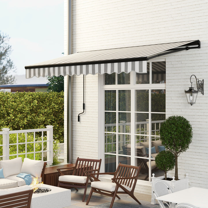 Sun markise markise terrassemarkise vejrbestandig 1 håndsving 395 x 250 x 150 cm grå + hvid