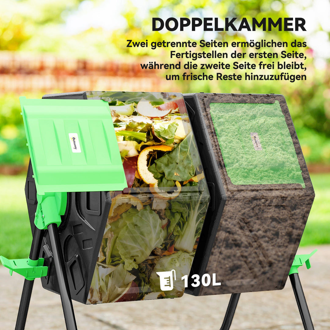 130-liters kompostbeholder, 67 x 60 x 77 cm, hurtig kompostbeholder af plastik med ventilationssystem til have, køkken