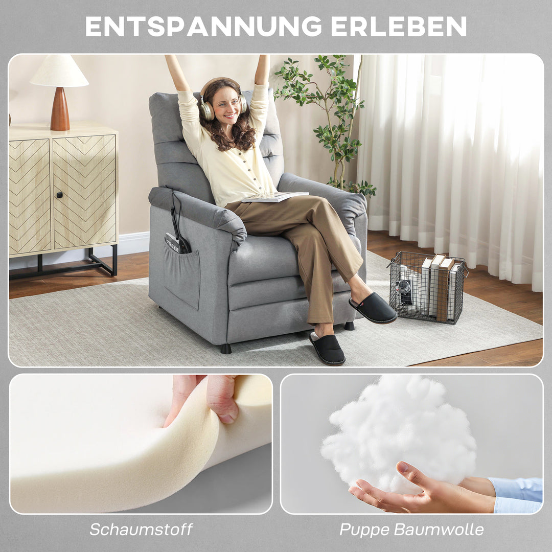 Lænestol med justerbar lænefunktion, TV-lænestol med lænefunktion, lændevarme, 2 fjernbetjeninger, USB-port, støjsvag motor, grå