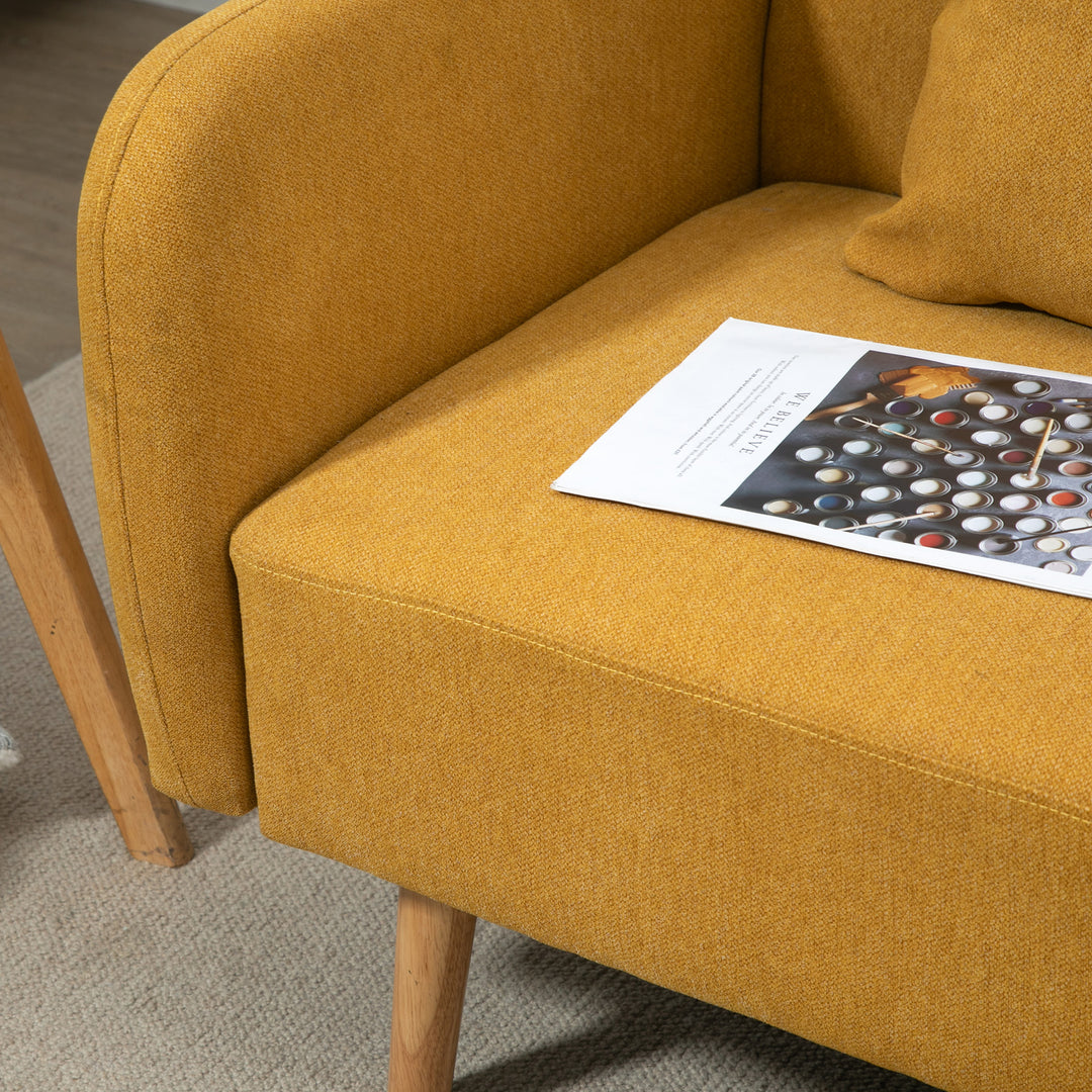 2-personers sofa med 2 puder, lille loveseat med fløjlstop, moderne polstret sofa til stue, soveværelse, lille værelse, gul, 130 x 70 x 80 cm