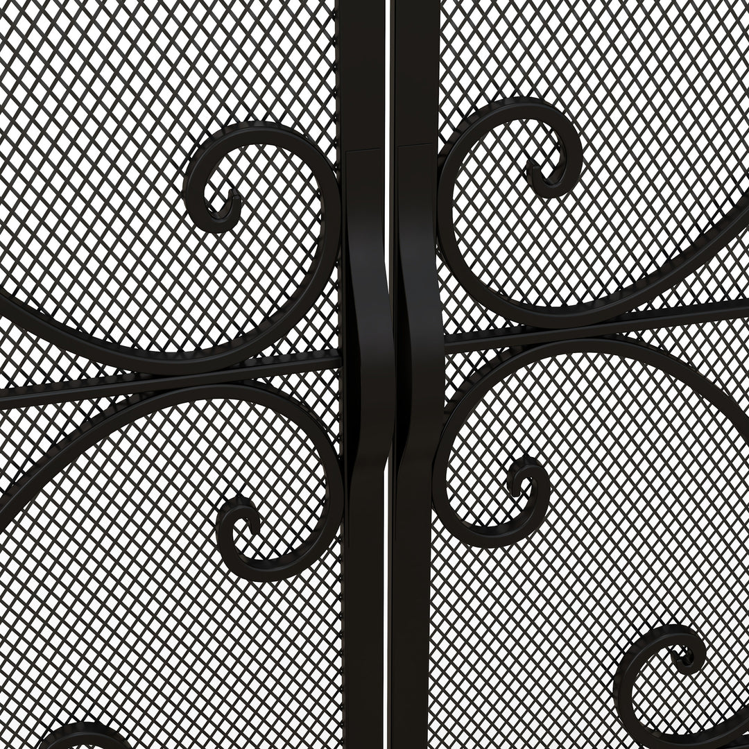 Gnistskærm til pejse, elegant mønster, dobbeltdør, magnetiske døre, sort, 105 x 40 x 80,5 cm