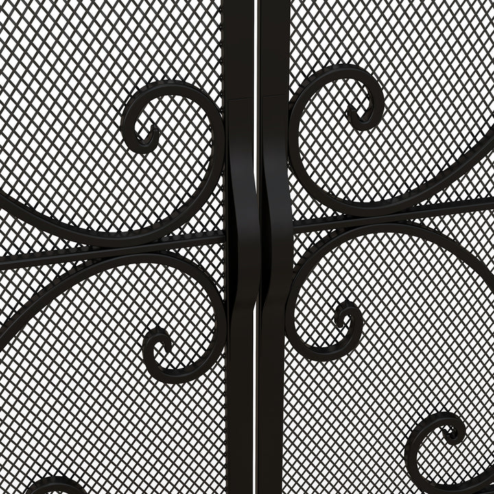 Gnistskærm til pejse, elegant mønster, dobbeltdør, magnetiske døre, sort, 105 x 40 x 80,5 cm