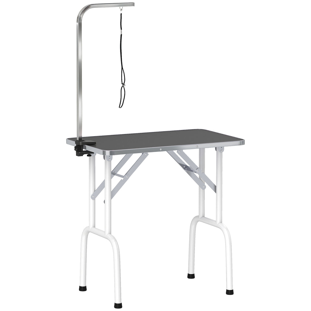 Hundetrimmebord med slynge, foldbart, stålben, skridsikker bordplade, 81x48,5x80 cm, sort