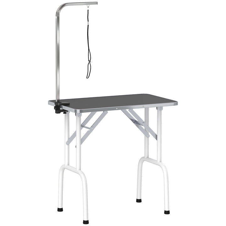 Hundetrimmebord med slynge, foldbart, stålben, skridsikker bordplade, 81x48,5x80 cm, sort
