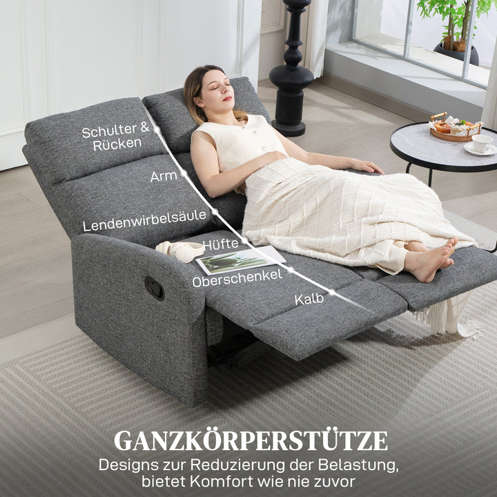 2-personers sofa, individuelt justerbare ryglæn, fodstøtte, stofbetræk, stål, grå