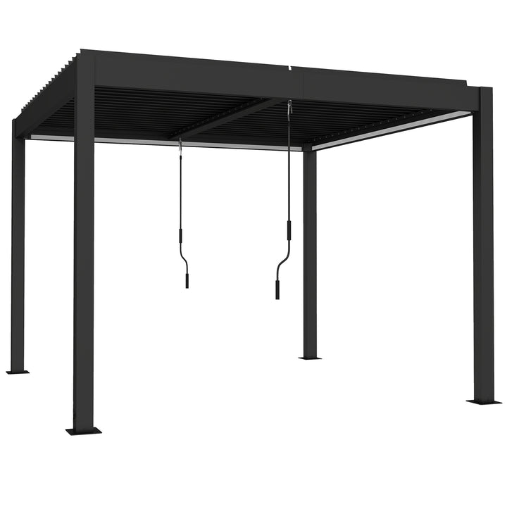 Pergola 3x3 m terrassetag i aluminium med LED-belysning, fjernbetjening, justerbart lameltag
