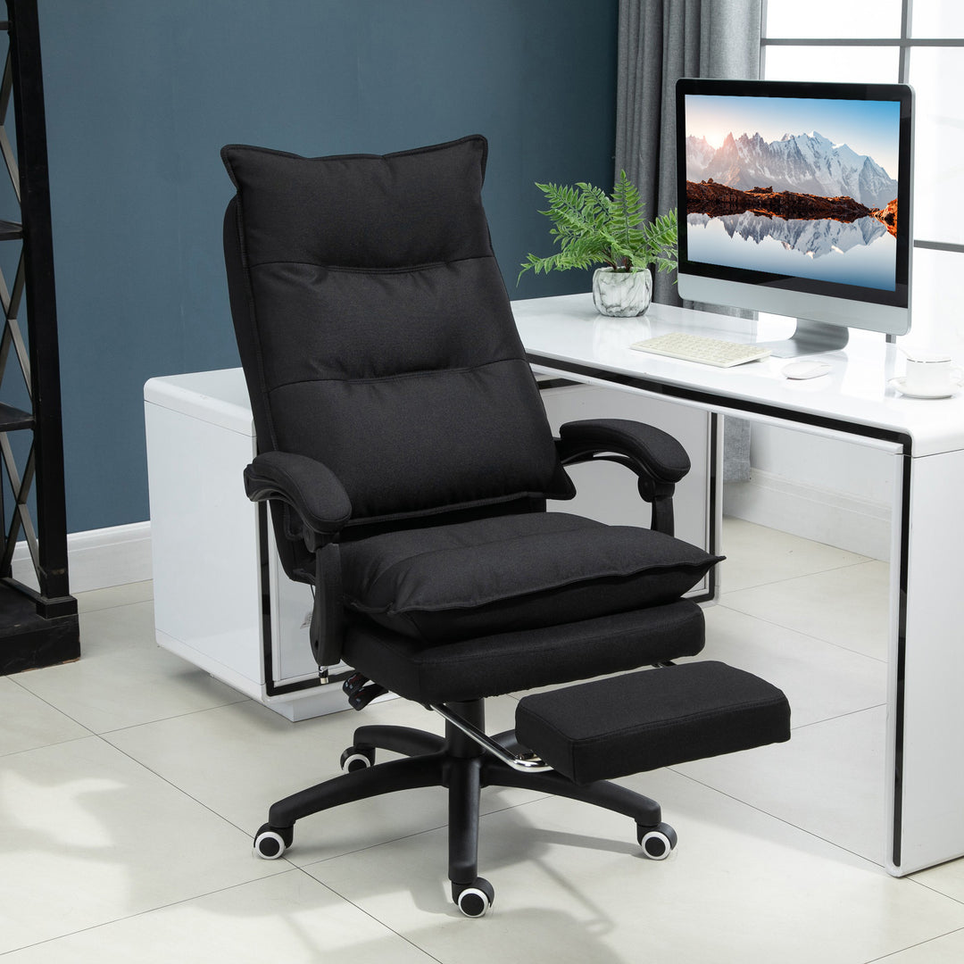 Kontorstol med massagefunktion, ergonomisk skrivebordsstol med lænefunktion og drejefunktion, med fodstøtte, sort
