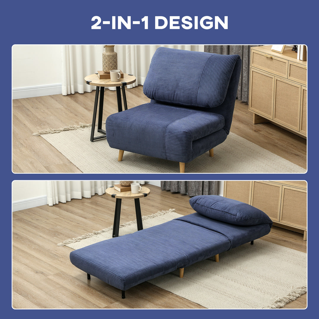 2-I-1 sovesofa gæsteseng, justerbar nakkestøtte fløjlslook 82 cm x 8 cm x 83 cm blå