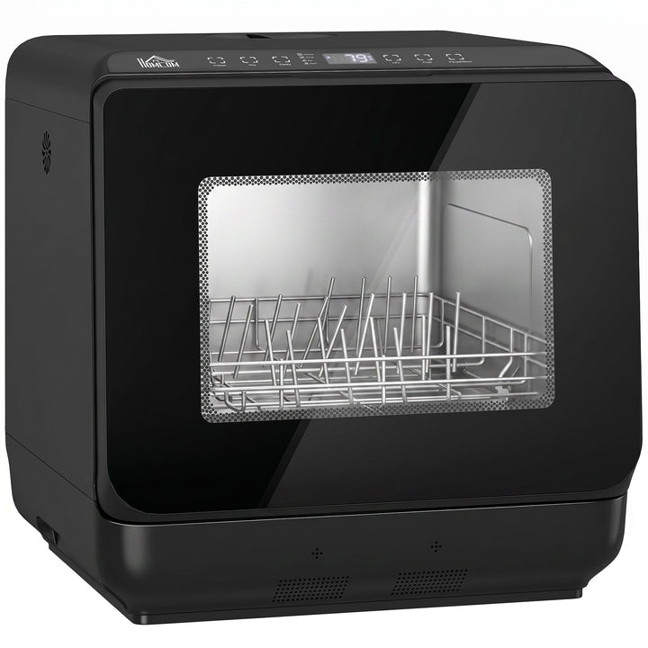 Bordopvaskemaskine, miniopvaskemaskine med 6-liters tank, 5 programmer, LED-display, tørrefunktion, sort